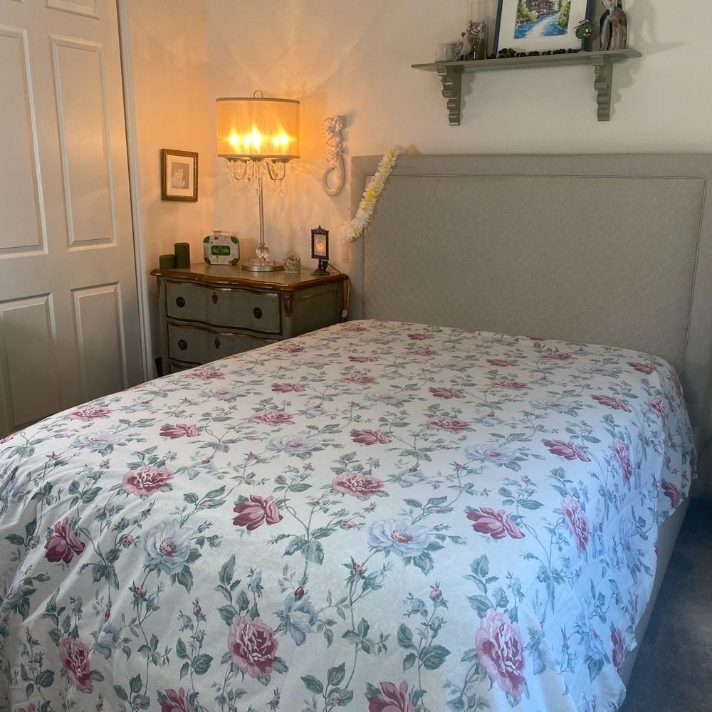 Vintage 70s floral flat sheet romanic pink and white roses